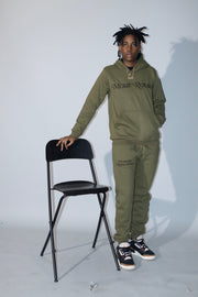 Olive Satin Hooded More Royalty Sweatsuit