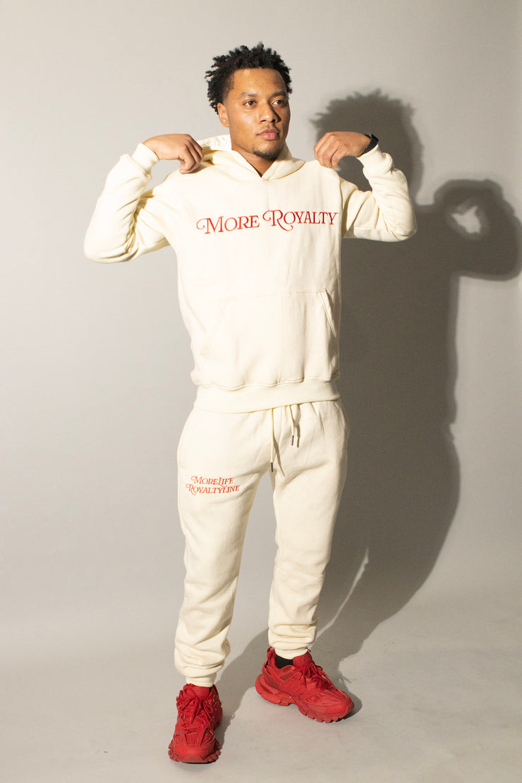 Cream Satin Hooded More Royalty Sweatsuit